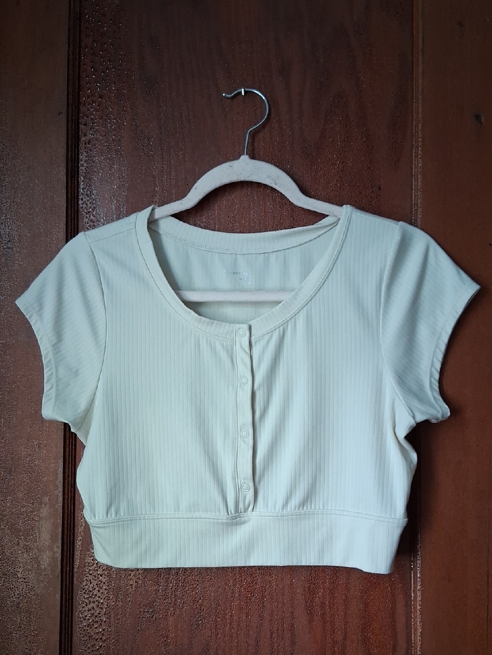 Aerie Cream Snap Front Crop Top
